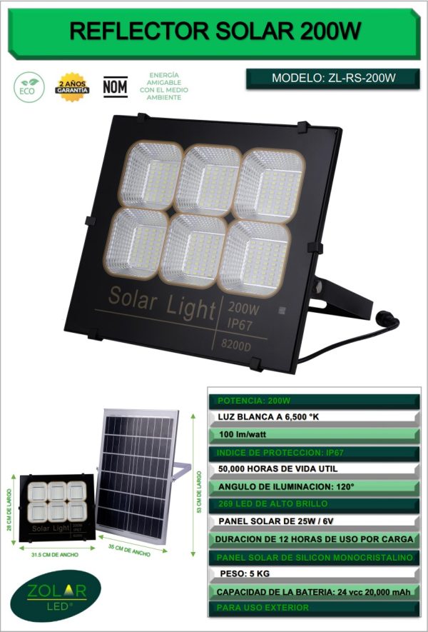 Reflector Solar De Led Zl Rs W L Mparas Solares Reflectores Solares L Mparas Led